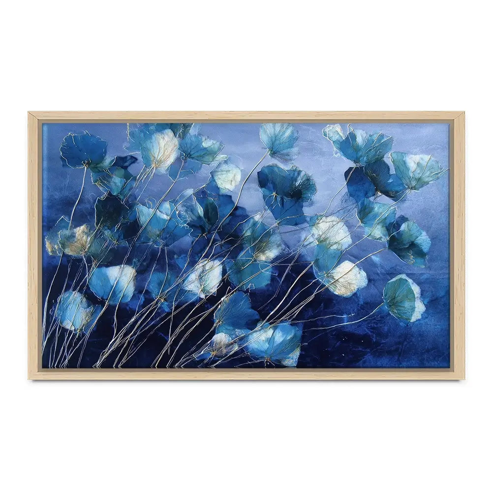 Indigo Flowers With Gold Lines Canvas Print Indigo Flowers With Gold Lines Canvas Print wall art product Chromatic Storm Studio