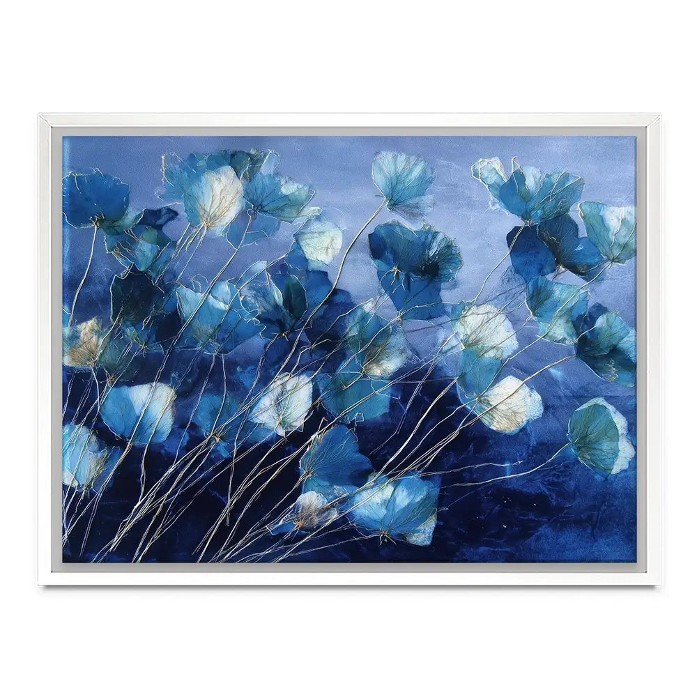 Indigo Flowers With Gold Lines Canvas Print Indigo Flowers With Gold Lines Canvas Print wall art product Chromatic Storm Studio