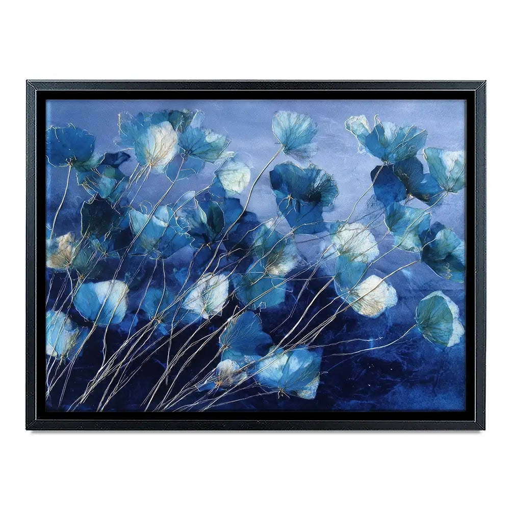 Indigo Flowers With Gold Lines Canvas Print Indigo Flowers With Gold Lines Canvas Print wall art product Chromatic Storm Studio