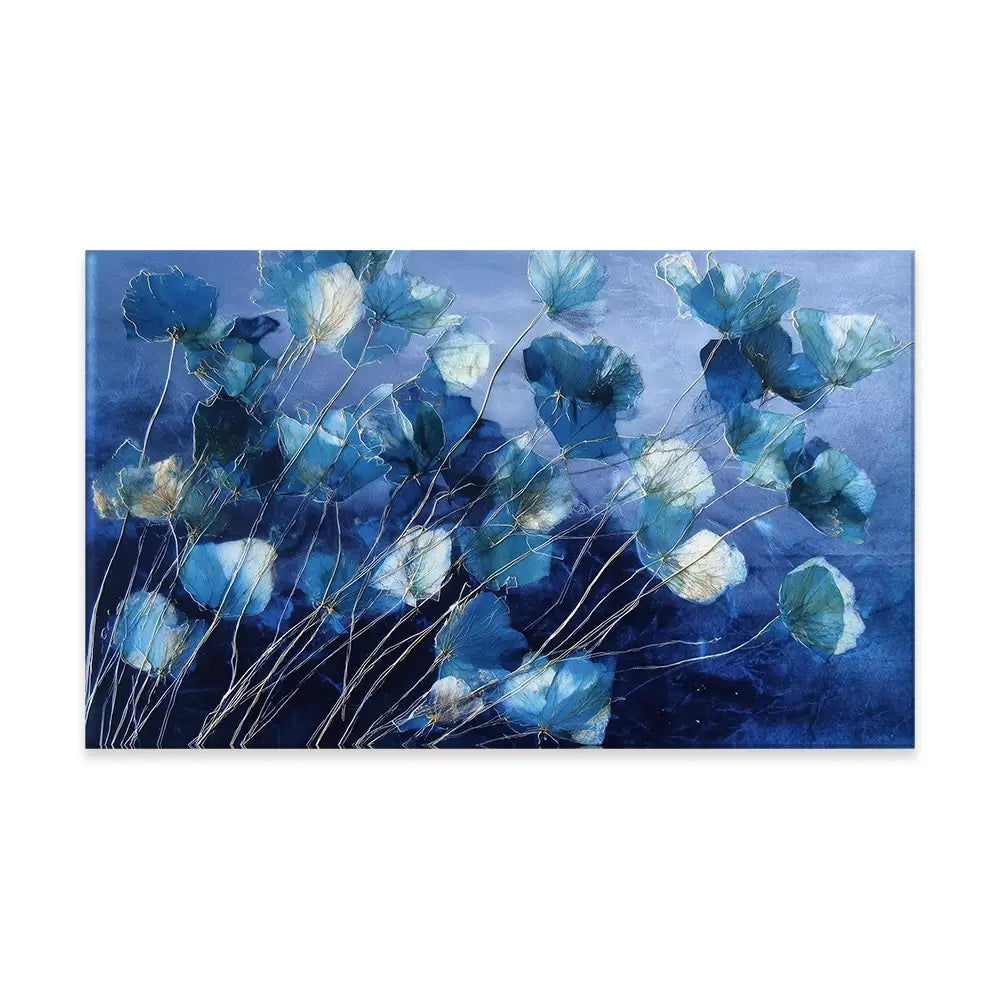 Indigo Flowers With Gold Lines Canvas Print Indigo Flowers With Gold Lines Canvas Print wall art product Chromatic Storm Studio