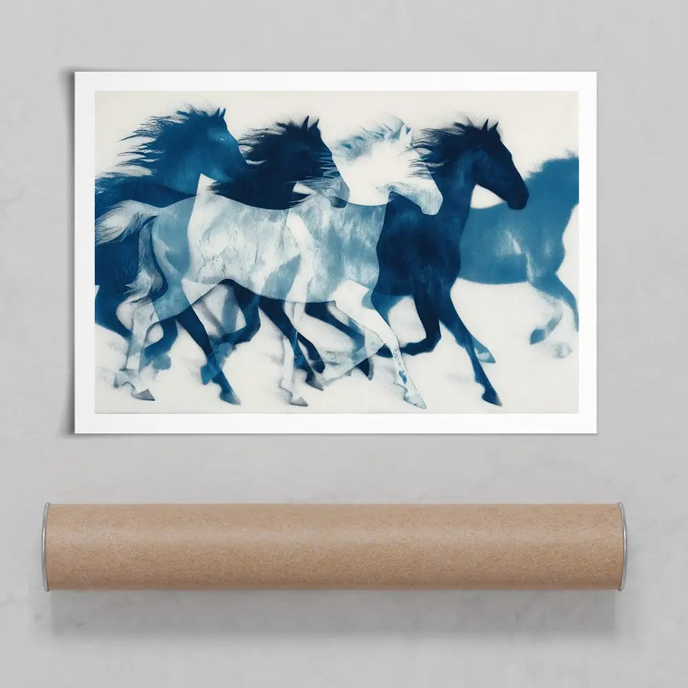 Indigo Running Horses Art Print Indigo Running Horses Art Print wall art product Chromatic Storm Studio