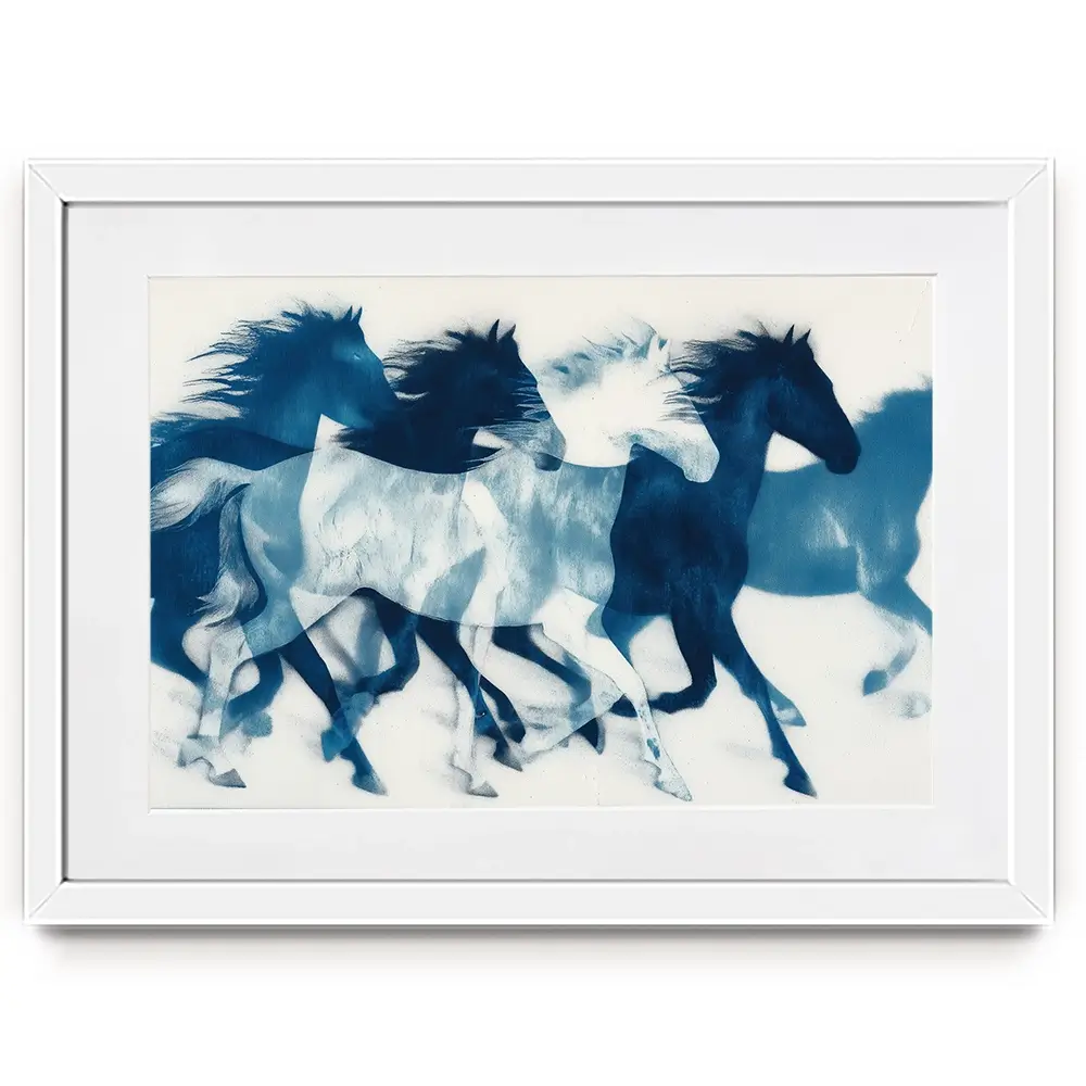 Indigo Running Horses Framed Art Print Indigo Running Horses Framed Art Print wall art product Chromatic Storm Studio