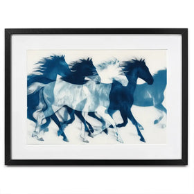 Indigo Running Horses Framed Art Print Indigo Running Horses Framed Art Print wall art product Chromatic Storm Studio