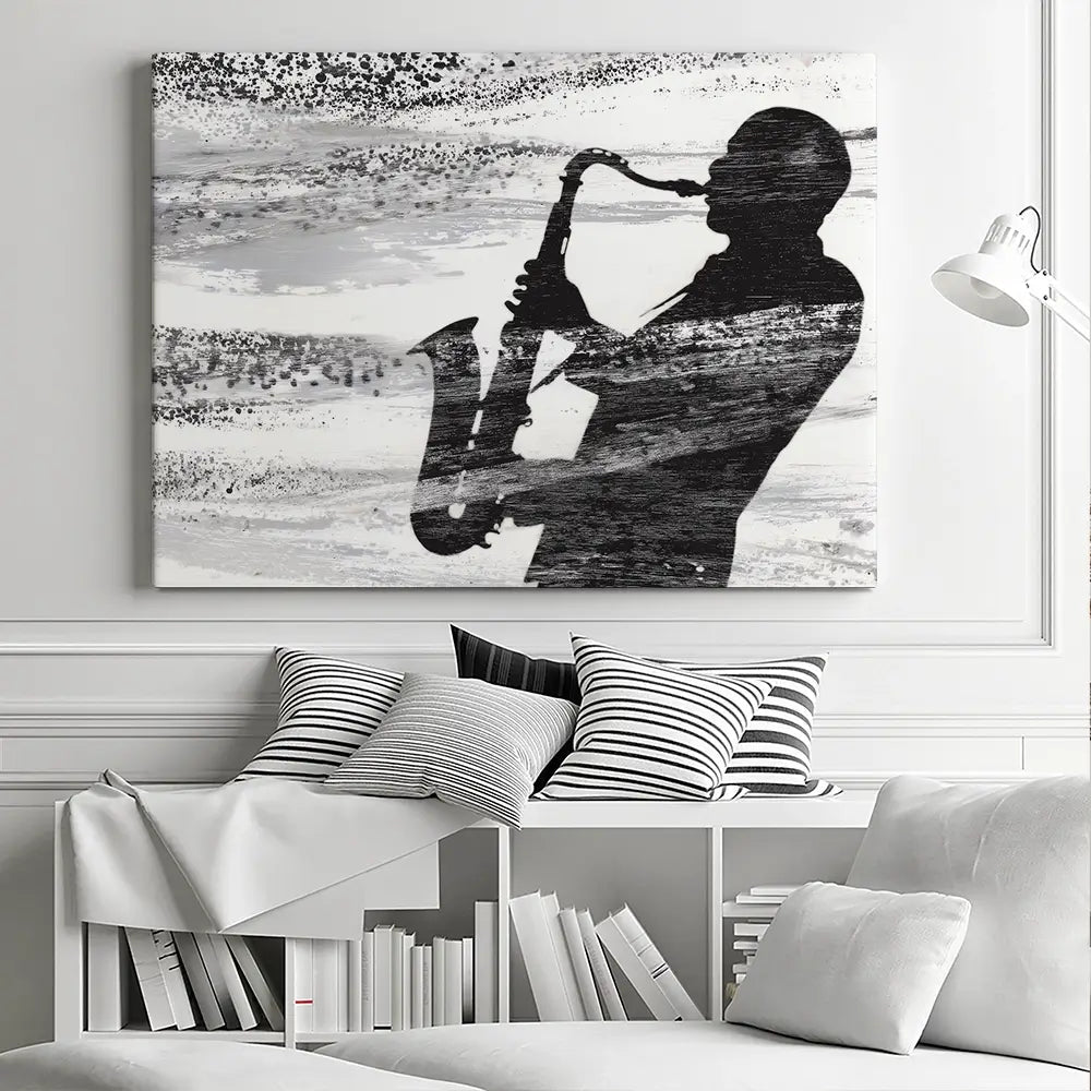Jazz Silhouette Canvas Print Jazz Silhouette Canvas Print wall art product Chromatic Storm Studio