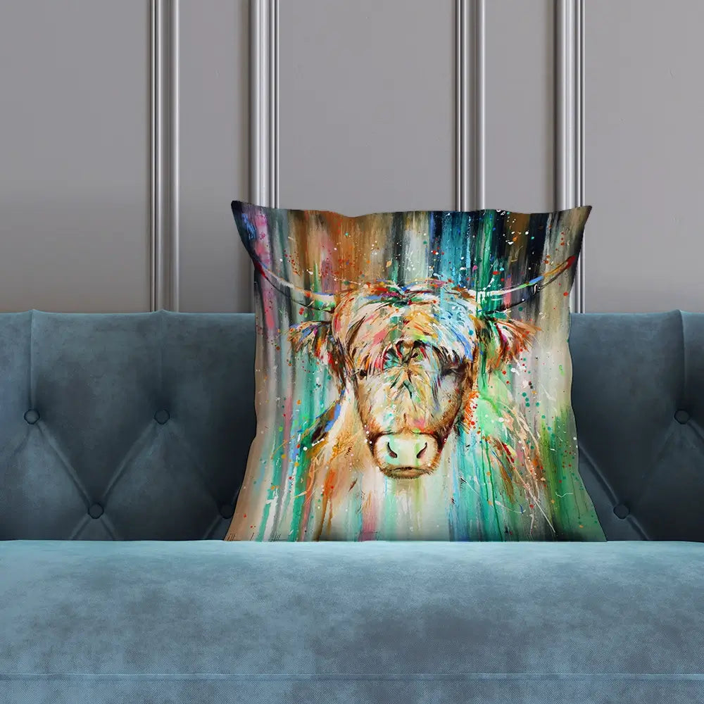 Jazzy Highland Cow Cushion Jazzy Highland Cow Cushion wall art product Studio Paint-Ing