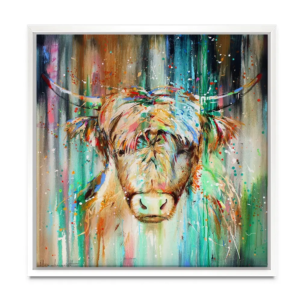 Jazzy Highland Cow Square Canvas Print Jazzy Highland Cow Square Canvas Print wall art product Studio Paint-Ing