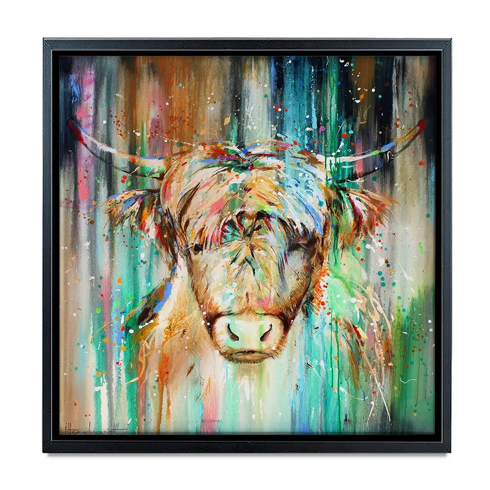 Jazzy Highland Cow Square Canvas Print Jazzy Highland Cow Square Canvas Print wall art product Studio Paint-Ing