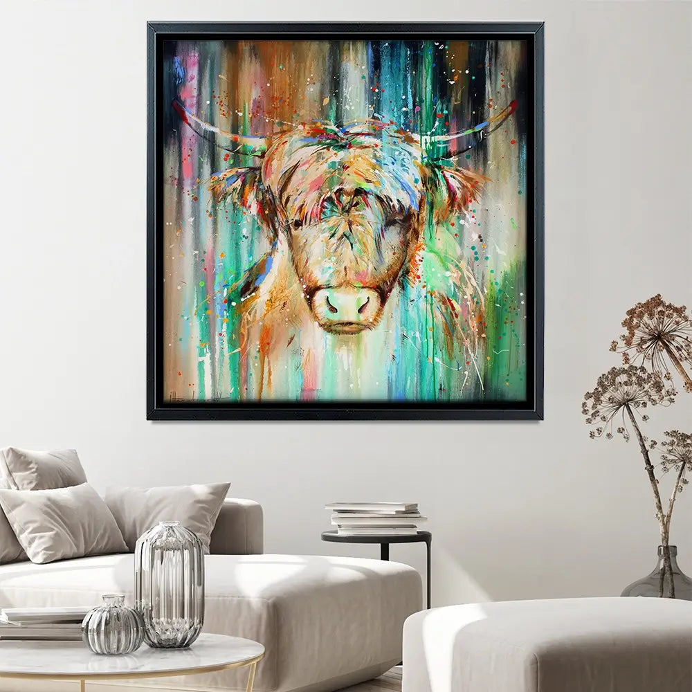 Jazzy Highland Cow Square Canvas Print Jazzy Highland Cow Square Canvas Print wall art product Studio Paint-Ing