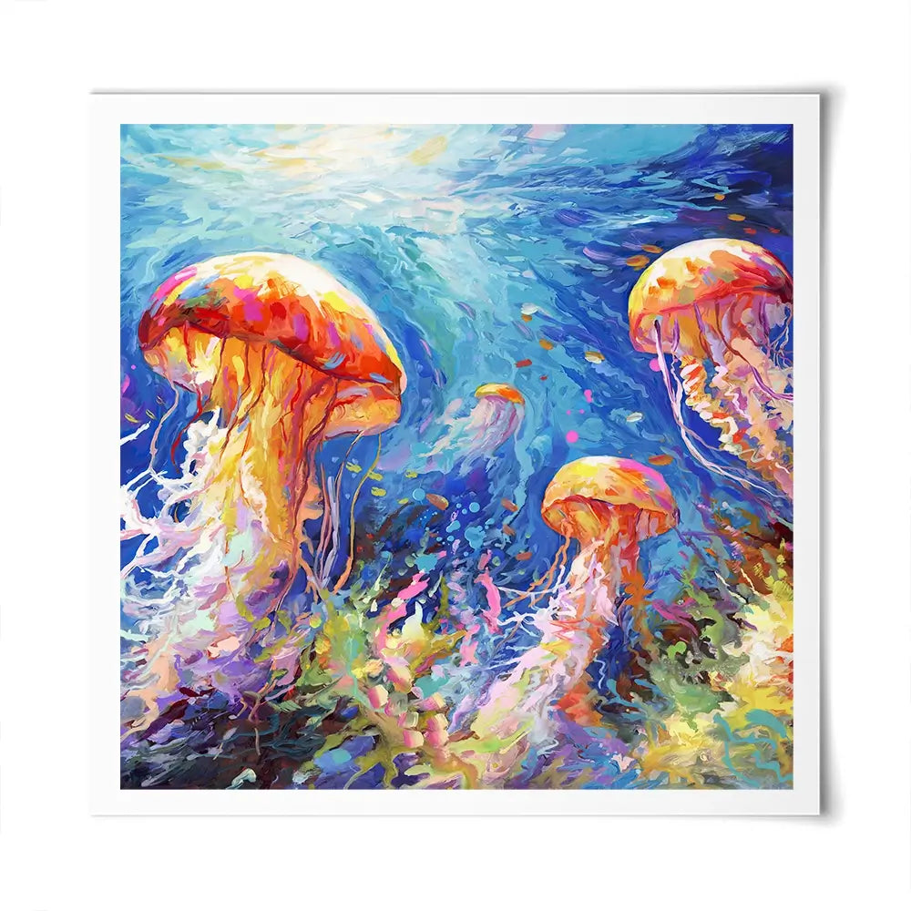 Jellyfish Serenade Square Art Print Jellyfish Serenade Square Art Print wall art product Art Print Shop