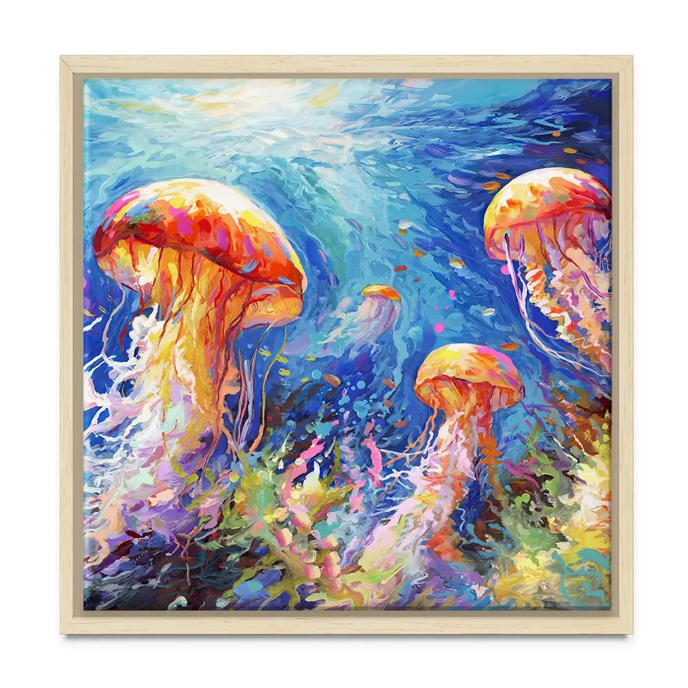 Jellyfish Serenade Square Canvas Print Jellyfish Serenade Square Canvas Print wall art product Art Print Shop