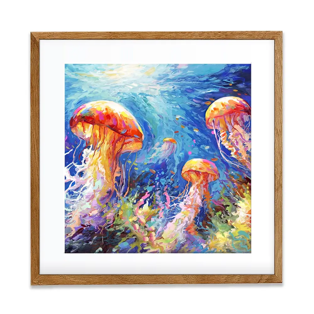 Jellyfish Serenade Square Framed Art Print Jellyfish Serenade Square Framed Art Print wall art product Art Print Shop