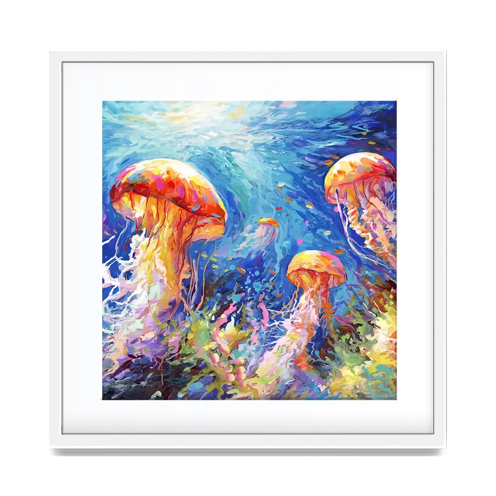 Jellyfish Serenade Square Framed Art Print Jellyfish Serenade Square Framed Art Print wall art product Art Print Shop