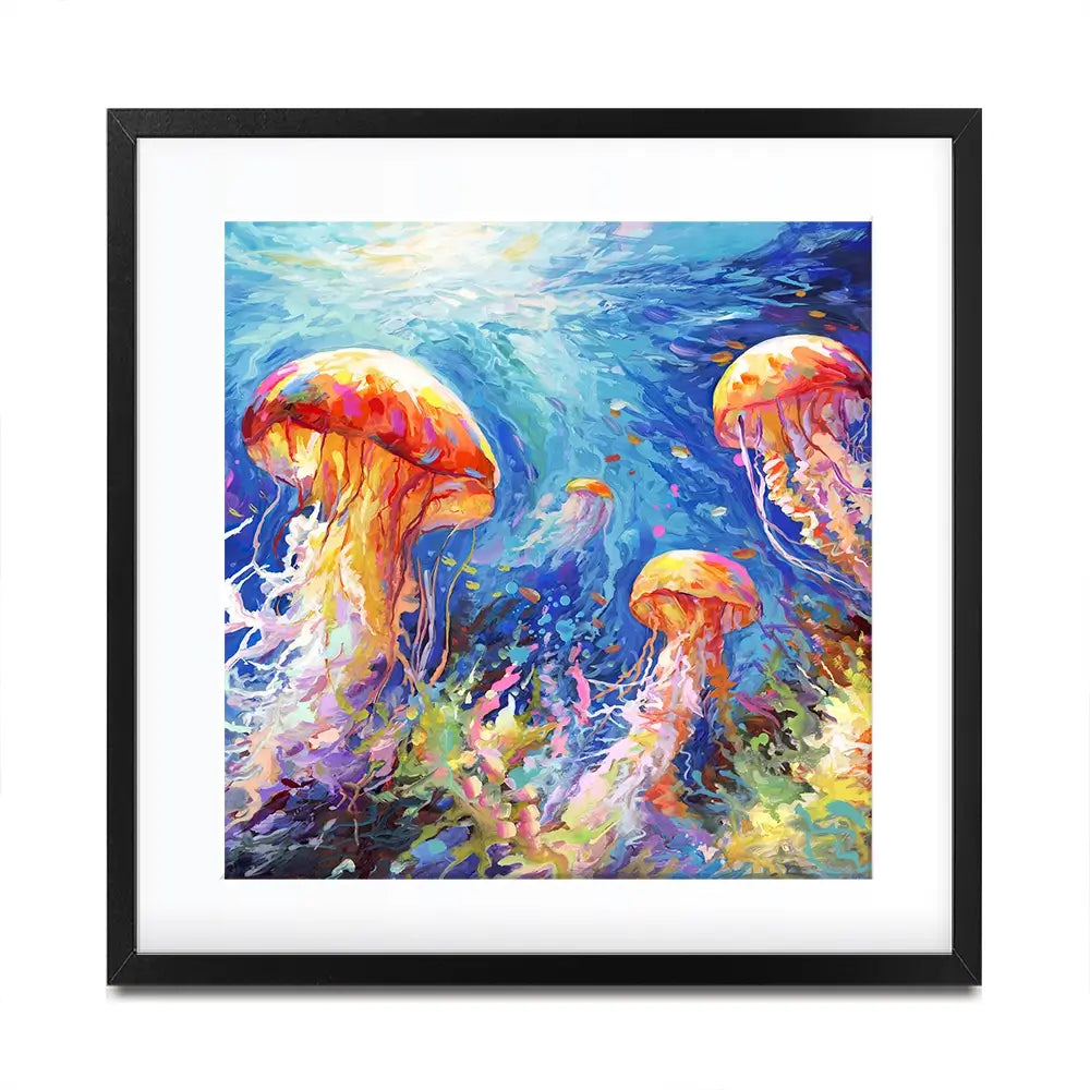 Jellyfish Serenade Square Framed Art Print Jellyfish Serenade Square Framed Art Print wall art product Art Print Shop