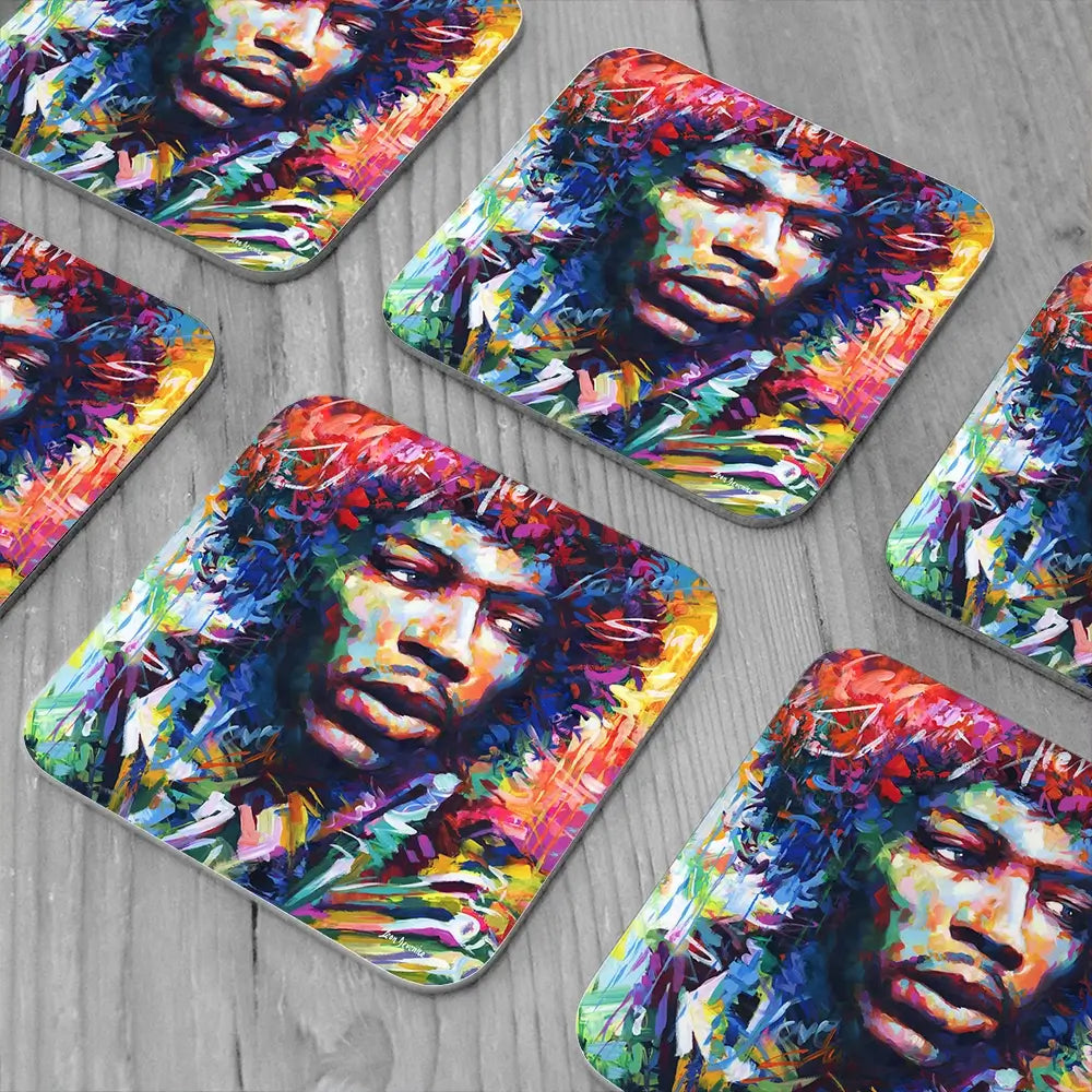 Jimi Hendrix Close Up Coaster Set Jimi Hendrix Close Up Coaster Set wall art product Leon Devenice