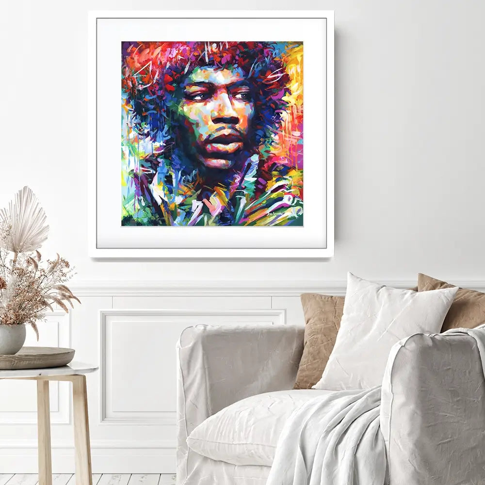 Jimi Hendrix Close Up Square Framed Art Print Jimi Hendrix Close Up Square Framed Art Print wall art product Leon Devenice