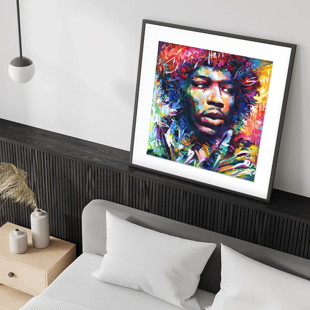 Jimi Hendrix Close Up Square Framed Art Print Jimi Hendrix Close Up Square Framed Art Print wall art product Leon Devenice
