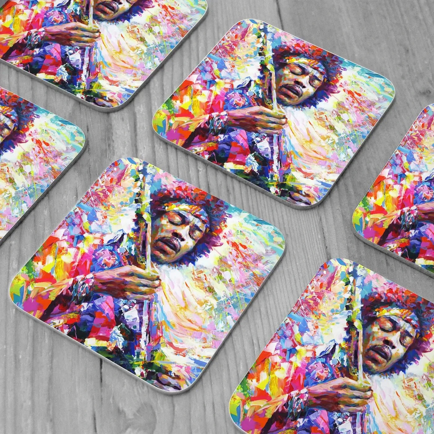 Jimi Hendrix Coaster Set Rainbow Soul Tree Coaster Set | Rainbow Soul Tree Art Coasters wall art product Leon Devenice