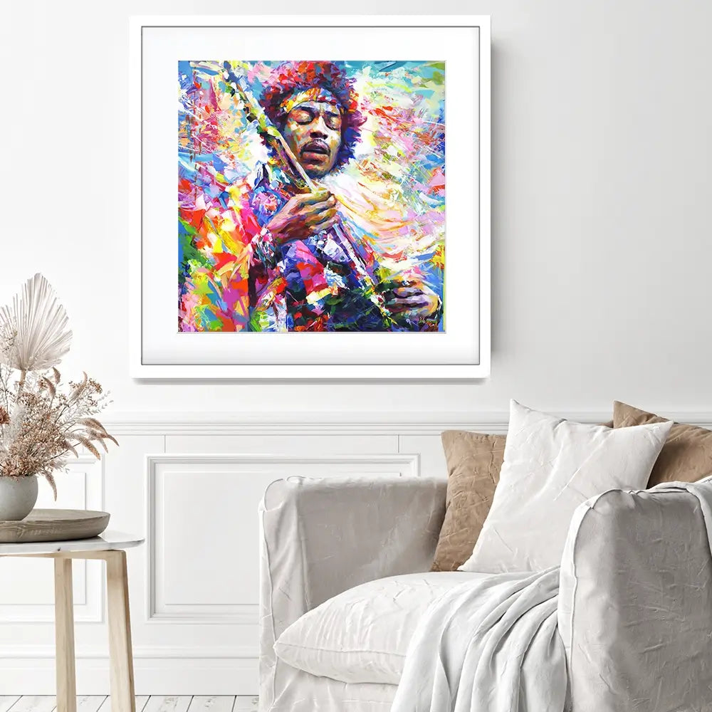 Jimi Hendrix Square Framed Art Print Jimi Hendrix Square Framed Art Print wall art product Leon Devenice