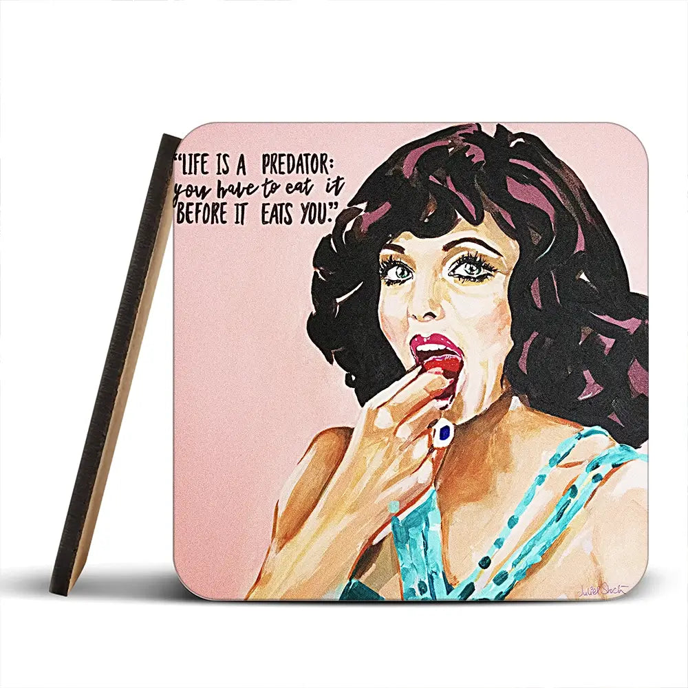 Joan Collins Life Is A Predator Coaster Set Joan Collins Life Is A Predator Coaster Set wall art product Juliet Stockton