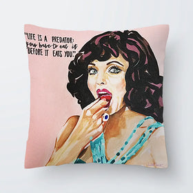 Joan Collins Life Is A Predator Cushion Joan Collins Life Is A Predator Cushion wall art product Juliet Stockton