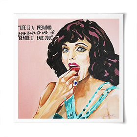 Joan Collins Life Is A Predator Square Art Print Joan Collins Life Is A Predator Square Art Print wall art product Juliet Stockton