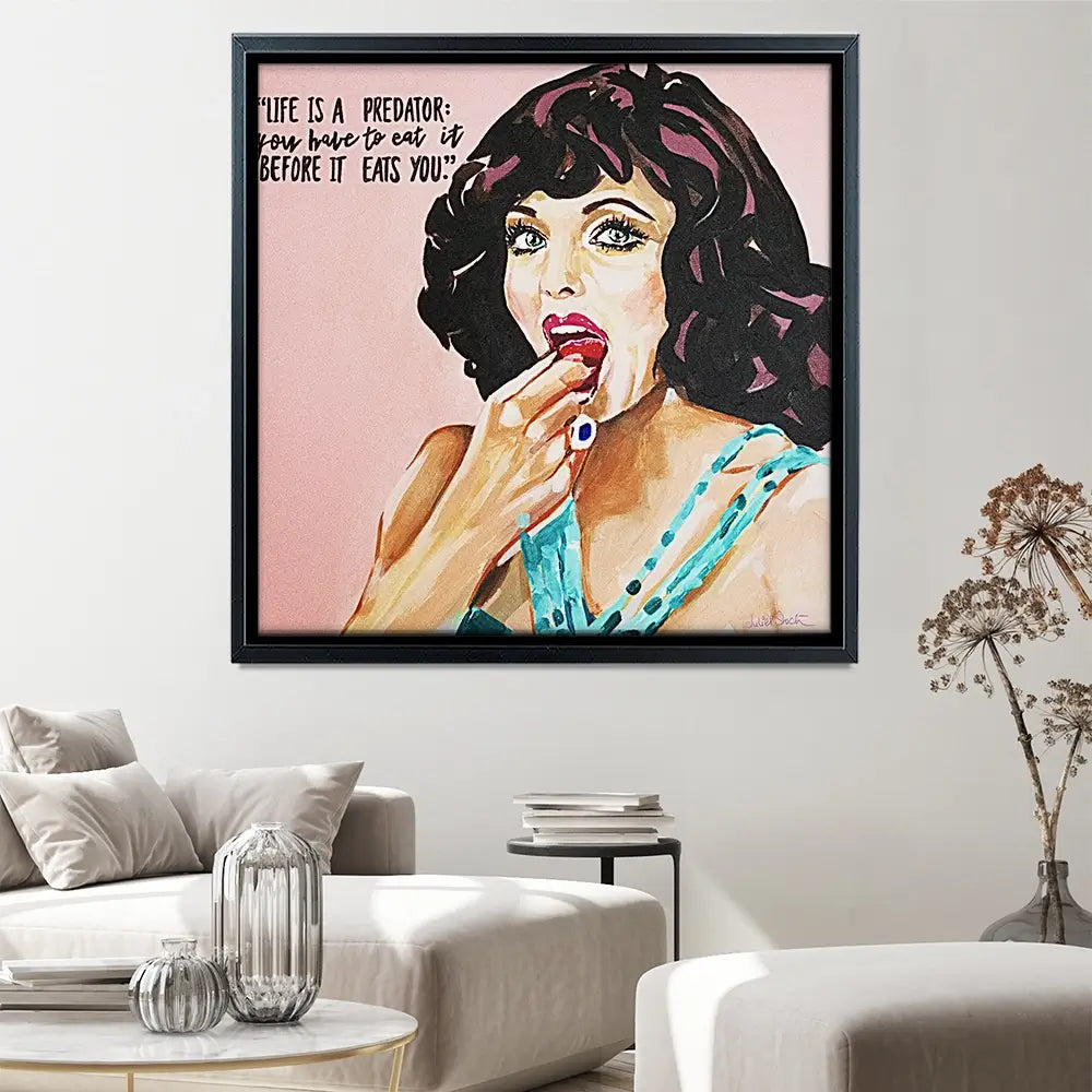 Joan Collins Life Is A Predator Square Canvas Print Joan Collins Life Is A Predator Square Canvas Print wall art product Juliet Stockton