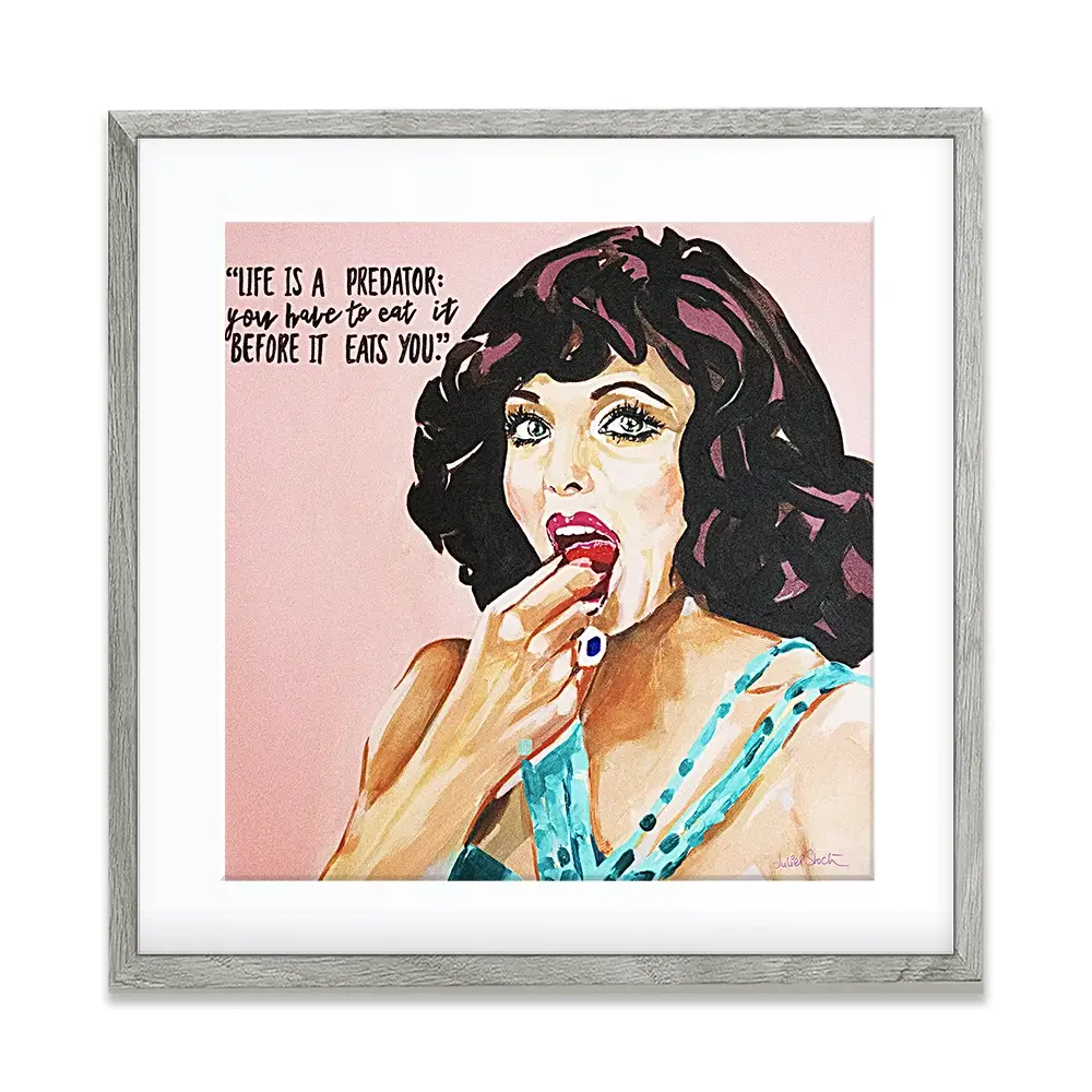 Joan Collins Life Is A Predator Square Framed Art Print Joan Collins Life Is A Predator Square Framed Art Print wall art product Juliet Stockton