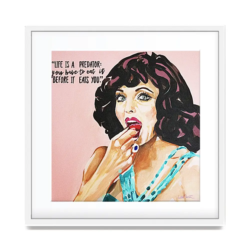 Joan Collins Life Is A Predator Square Framed Art Print Joan Collins Life Is A Predator Square Framed Art Print wall art product Juliet Stockton