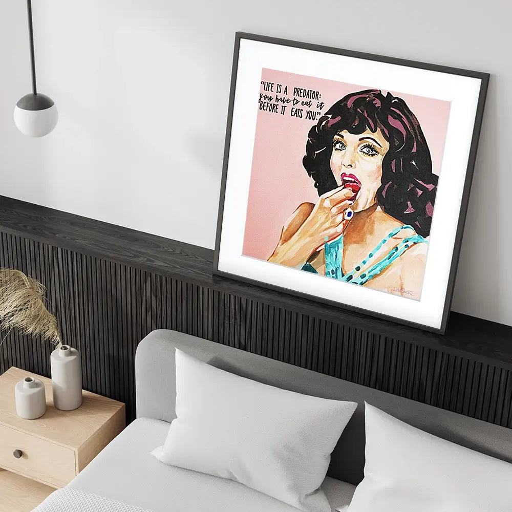 Joan Collins Life Is A Predator Square Framed Art Print Joan Collins Life Is A Predator Square Framed Art Print wall art product Juliet Stockton