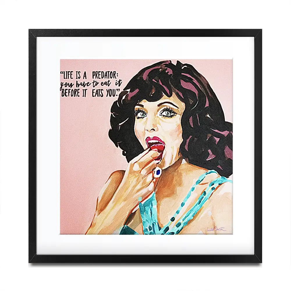 Joan Collins Life Is A Predator Square Framed Art Print Joan Collins Life Is A Predator Square Framed Art Print wall art product Juliet Stockton