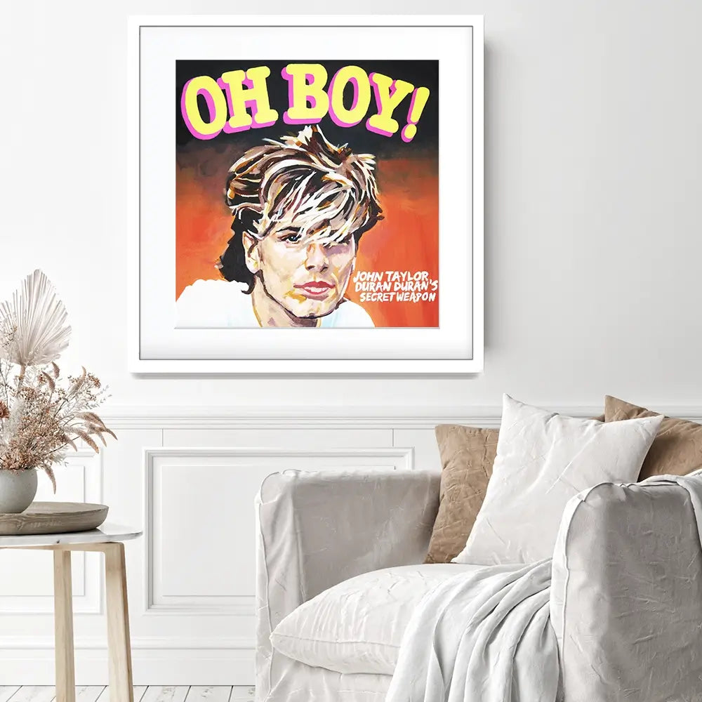 John Taylor Oh Boy Square Framed Art Print John Taylor Oh Boy Square Framed Art Print wall art product Juliet Stockton