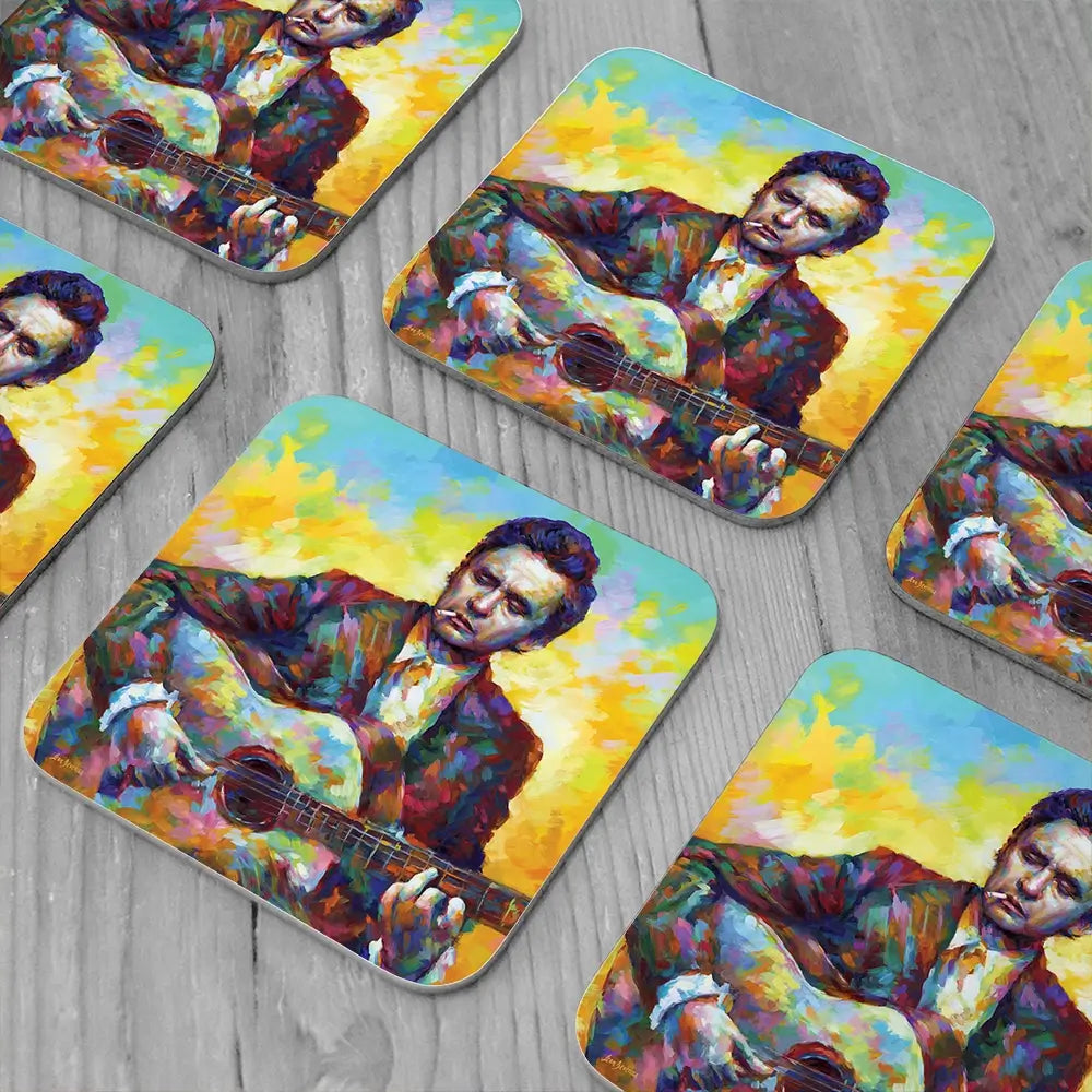 Johnny Cash Guitar Coaster Set Johnny Cash Guitar Coaster Set wall art product Leon Devenice