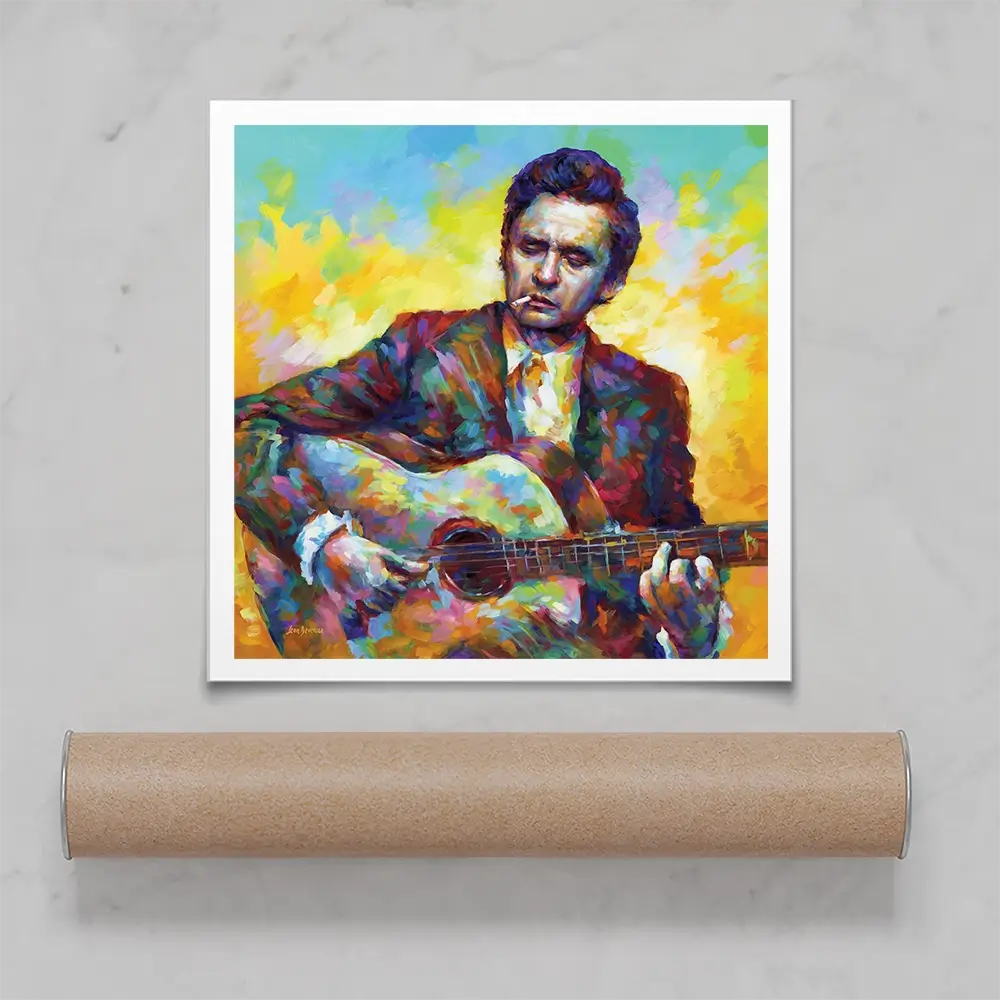 Johnny Cash Guitar Square Art Print Johnny Cash Guitar Square Art Print wall art product Leon Devenice