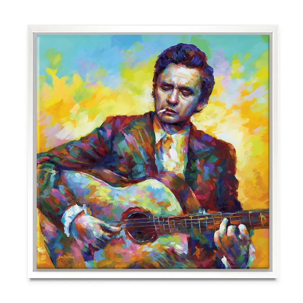 Johnny Cash Guitar Square Canvas Print Johnny Cash Guitar Square Canvas Print wall art product Leon Devenice