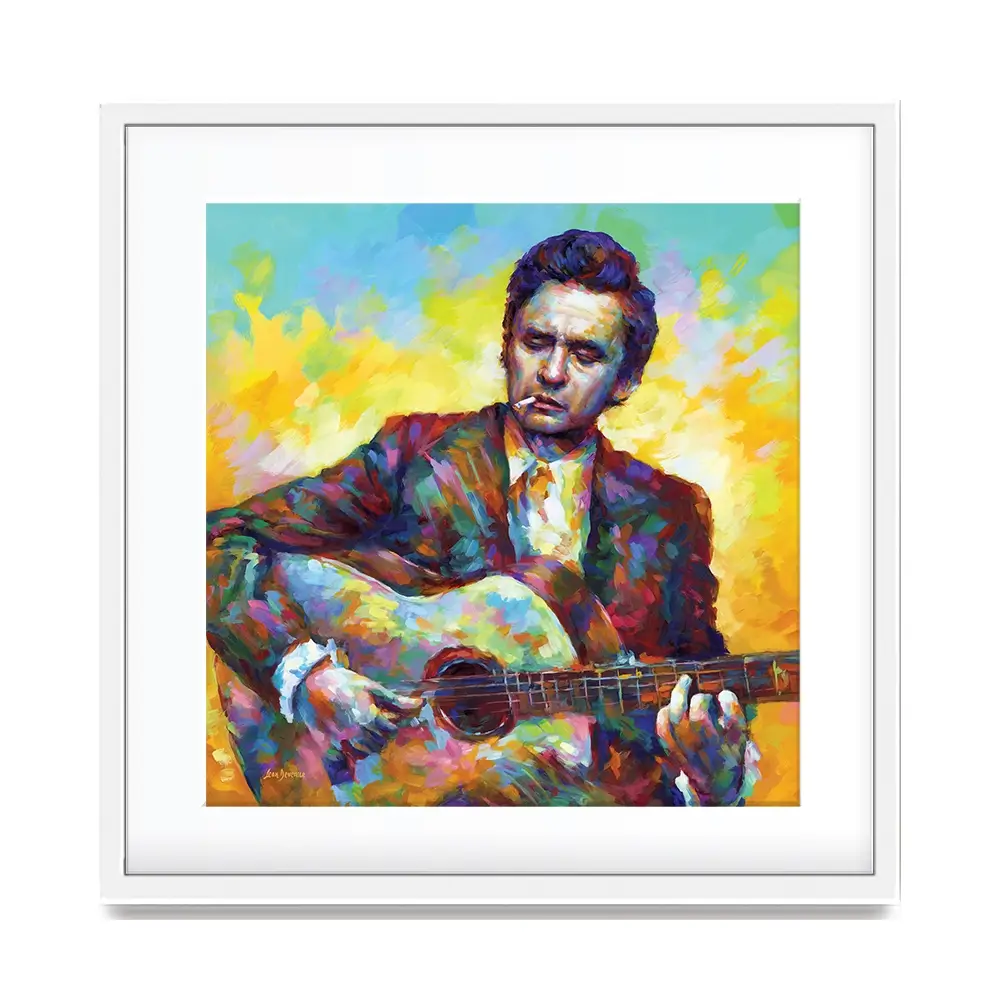 Johnny Cash Guitar Square Framed Art Print Johnny Cash Guitar Square Framed Art Print wall art product Leon Devenice