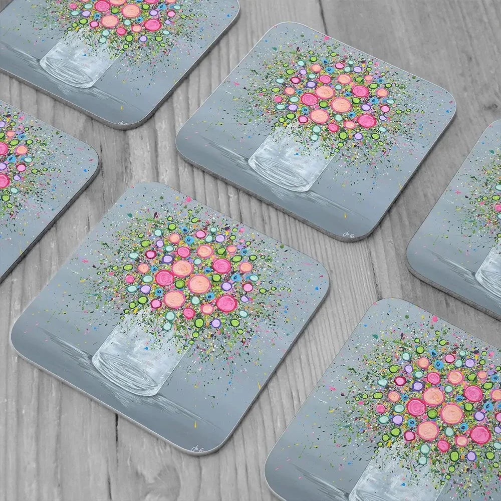 Joy In Every Bloom Coaster Set Rainbow Soul Tree Coaster Set | Rainbow Soul Tree Art Coasters wall art product Jo Gough
