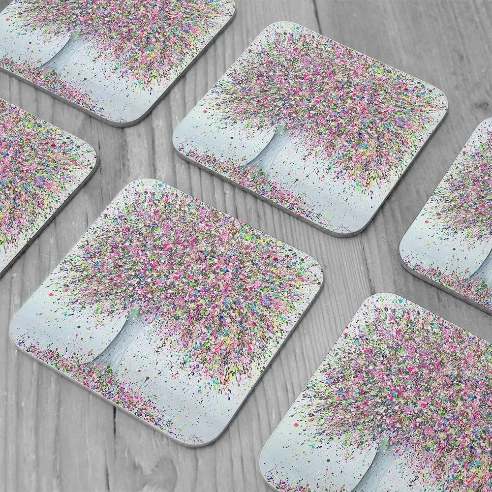 Joyful Love Coaster Set Rainbow Soul Tree Coaster Set | Rainbow Soul Tree Art Coasters wall art product Jo Gough