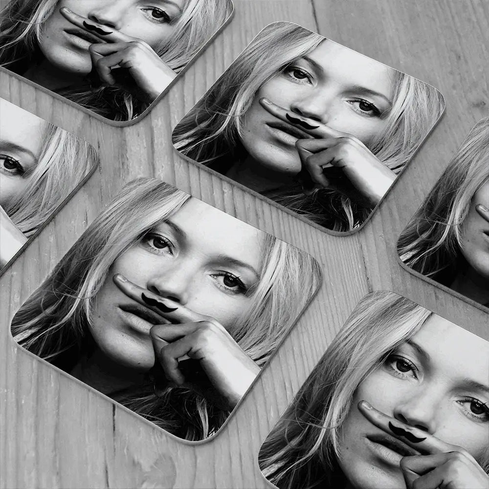 Kate Moss Moustache Coaster Set Rainbow Soul Tree Coaster Set | Rainbow Soul Tree Art Coasters wall art product Independent