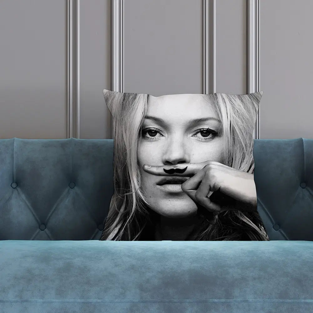 Kate Moss Moustache Cushion Kate Moss Moustache Cushion wall art product Independent