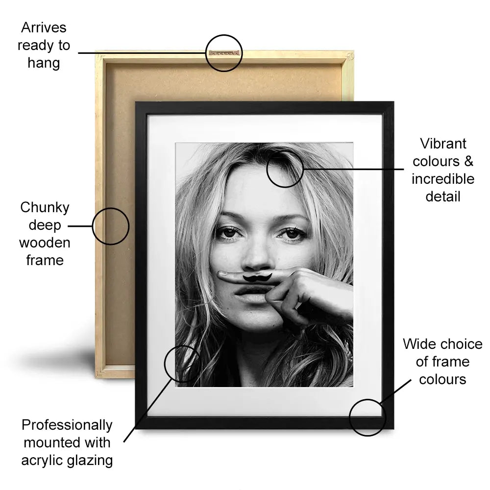 Kate Moss Moustache Framed Art Print Kate Moss Moustache Framed Art Print wall art product S Megalos