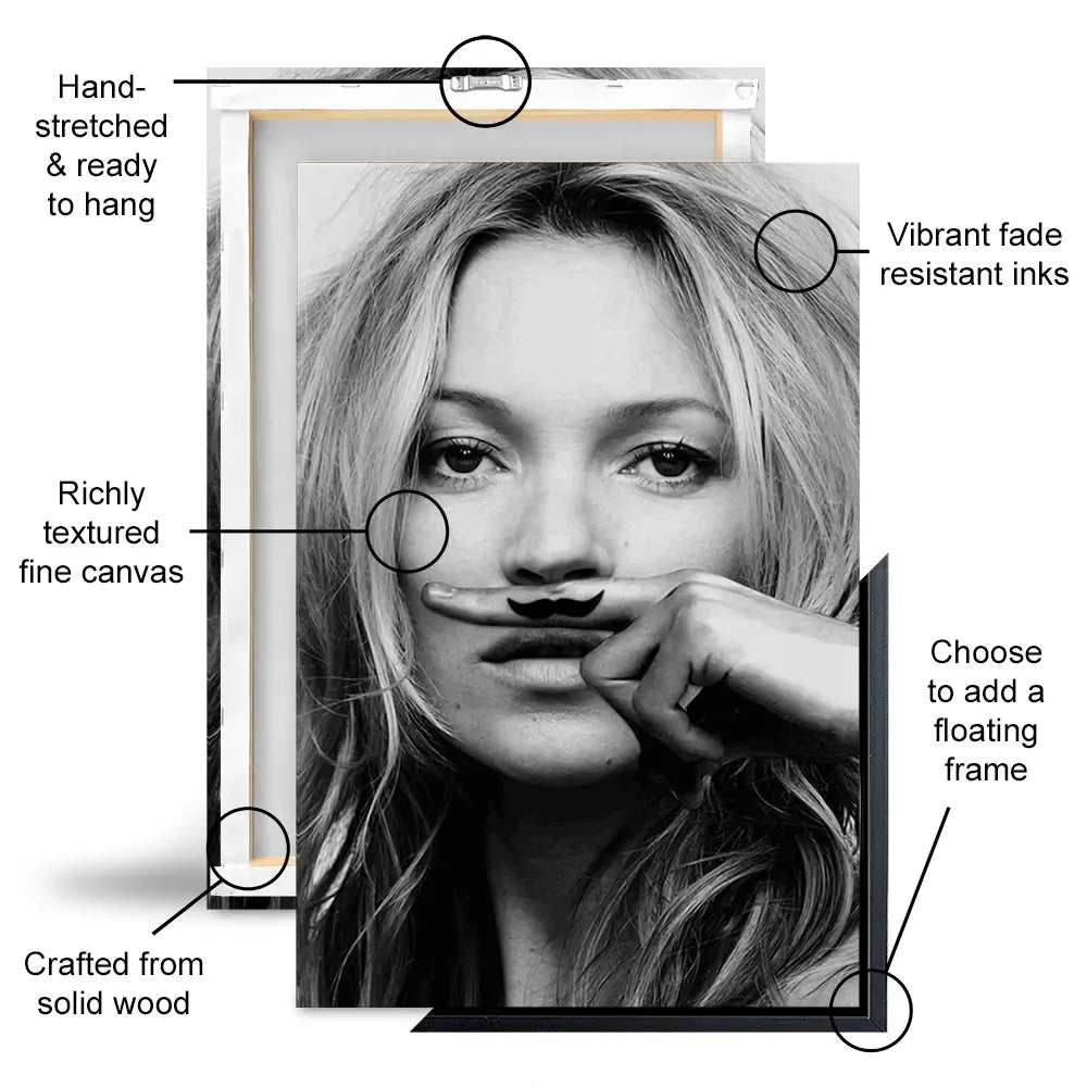 Kate Moss Moustache Oversized Canvas Print Kate Moss Moustache Oversized Canvas Print wall art product Independent