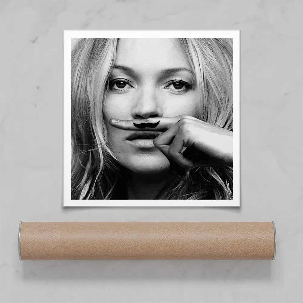 Kate Moss Moustache Square Art Print Kate Moss Moustache Square Art Print wall art product Independent