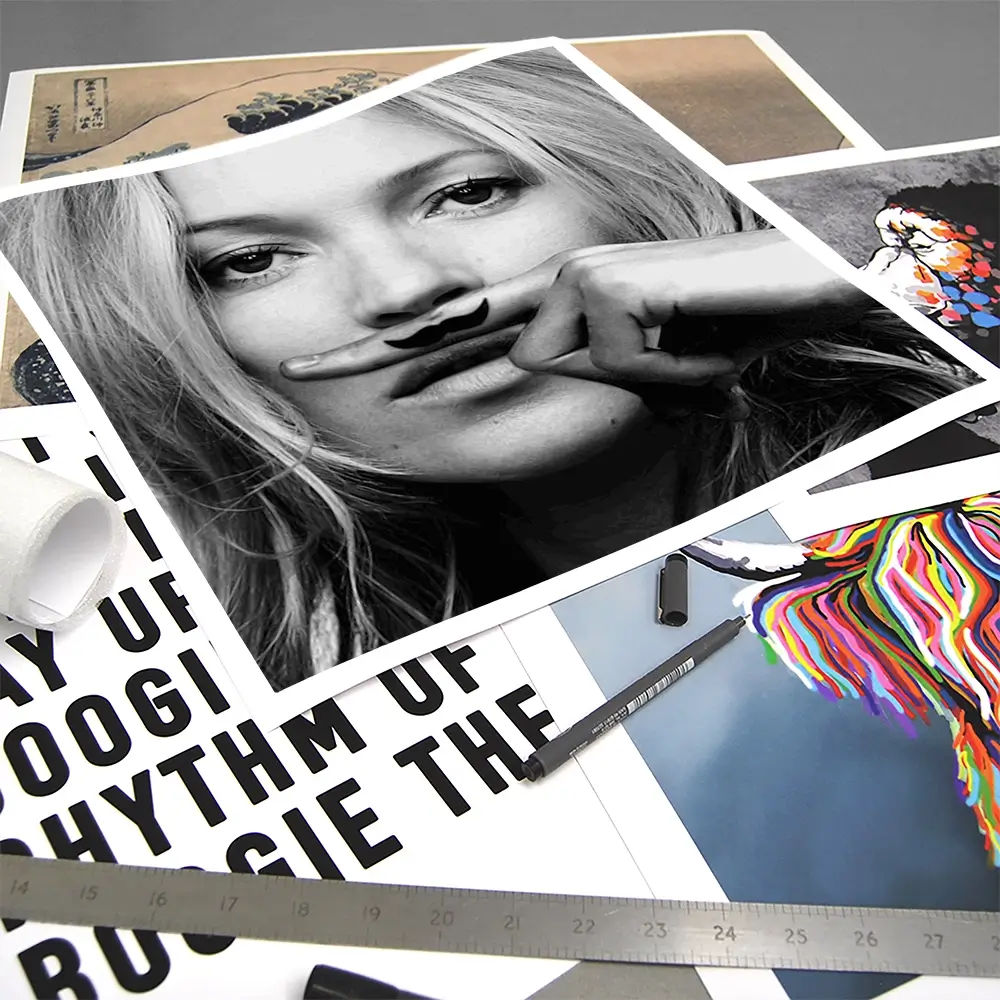 Kate Moss Moustache Square Art Print Kate Moss Moustache Square Art Print wall art product Independent