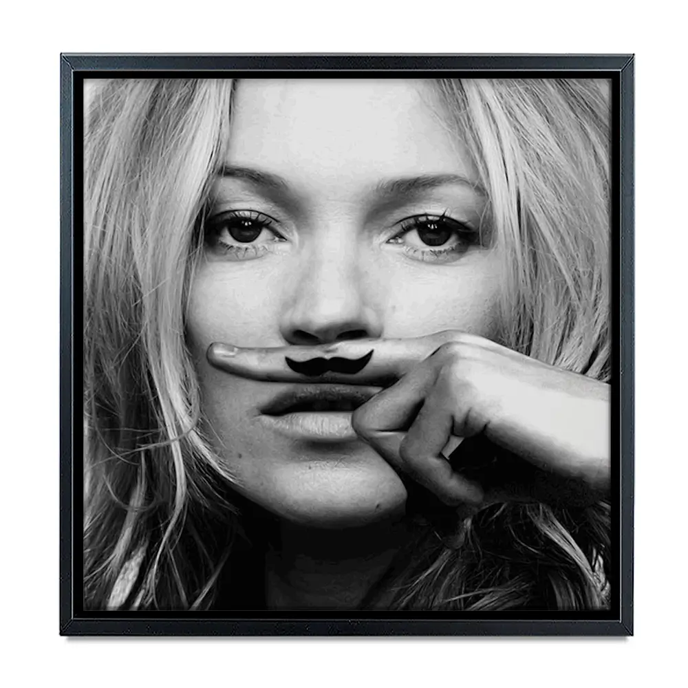 Kate Moss Moustache Square Canvas Print Kate Moss Moustache Square Canvas Print wall art product Independent