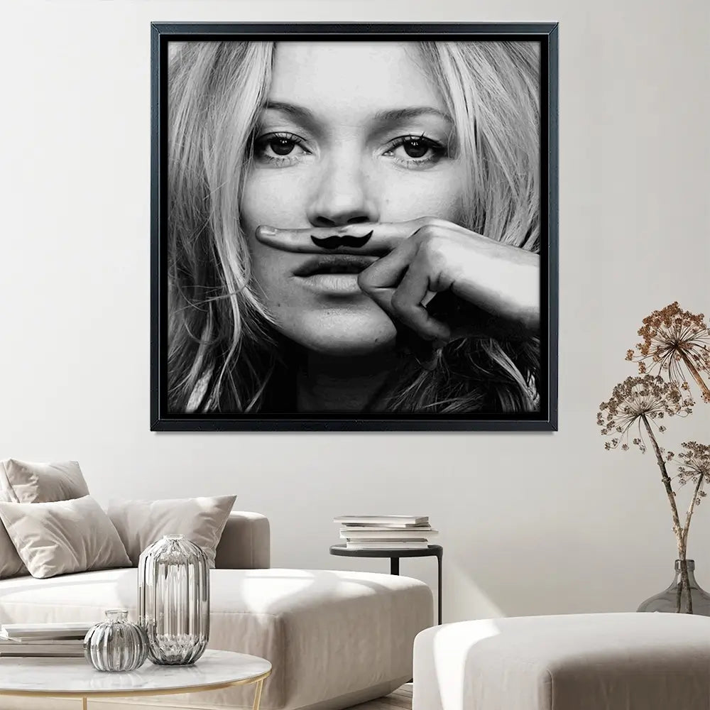Kate Moss Moustache Square Canvas Print Kate Moss Moustache Square Canvas Print wall art product Independent