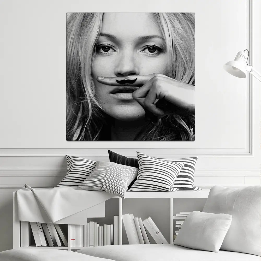 Kate Moss Moustache Square Canvas Print Kate Moss Moustache Square Canvas Print wall art product Independent