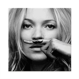 Kate Moss Moustache Square Canvas Print Kate Moss Moustache Square Canvas Print wall art product Independent