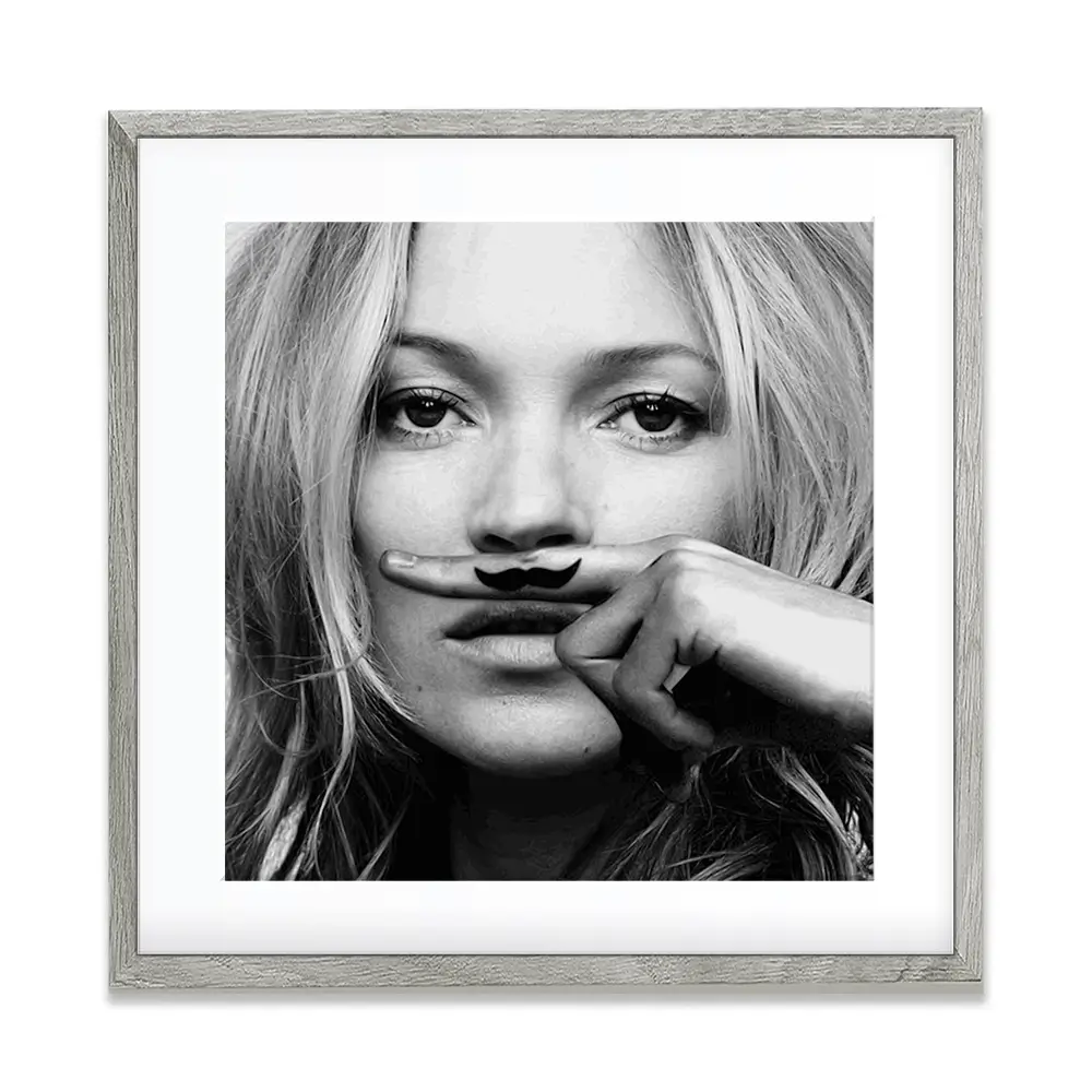 Kate Moss Moustache Square Framed Art Print Kate Moss Moustache Square Framed Art Print wall art product S Megalos