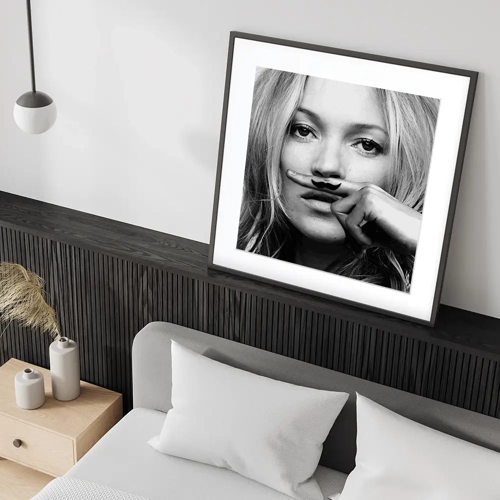 Kate Moss Moustache Square Framed Art Print Kate Moss Moustache Square Framed Art Print wall art product S Megalos