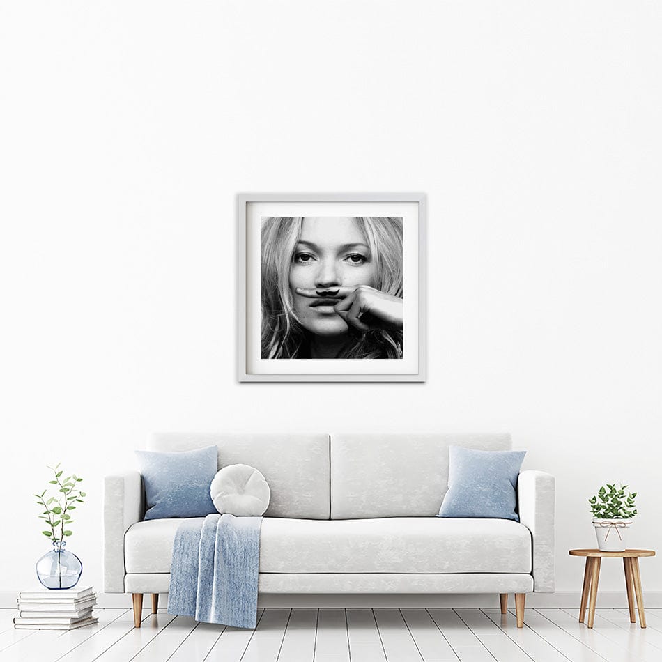 Kate Moss Moustache Square Framed Art Print wall art product S Megalos